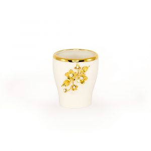 EMOZIONI Glass D8x9 cm, ceramic, color white, decor gold, Crystal