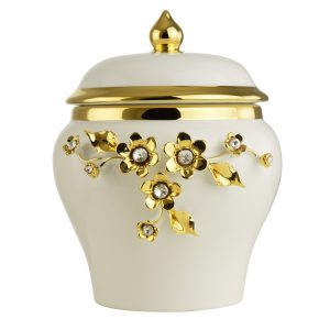 EMOZIONI Vaso con coperchio D15хН19cm, ceramica, Colore Bianco, Decorazione oro, Crystal
