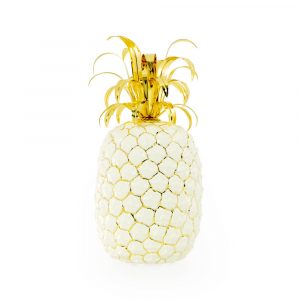 EMOZIONI Souvenir pineapple D16xH30 cm, ceramic, color white, decor gold
