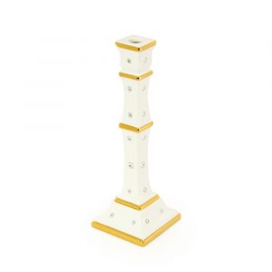 EMOZIONI Single candle holder H36 cm, ceramic, color white, decor gold, Crystal