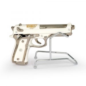 PISTOLETTO Pistola 20×13 cm (senza supporto), ceramica, Colore Bianco, Decorazione oro, cristallo