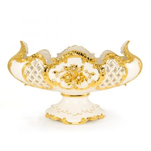 EMOZIONI Vaso da tavolo 58x27xh34 cm, ceramica, Colore Bianco, Decorazione oro, cristallo