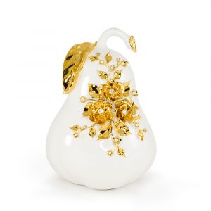 EMOZIONI Souvenir pear  Н38 cm, ceramic, color gold, decor platinum, Crystal