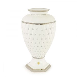 SIDNEY Vaso di fiori D.24xН.43 cm, ceramica, Colore Bianco, Decorazione platino, cristallo