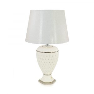 SIDNEY Table lamp with lampshade, ceramic, fabric, color white, decor platinum, Crystal