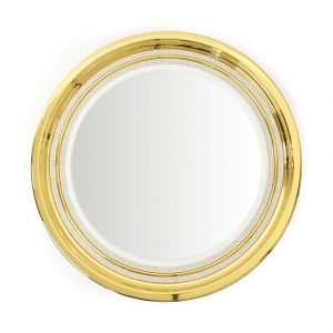 DUBAI Specchio rotondo d. 69 cm., ceramica, Colore Bianco, Decorazione oro, cristallo