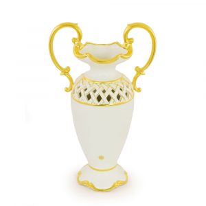 FIORI GOLD Vase with handles 32X22X54 cm, ceramic, color white, decor gold