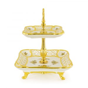 FIORI GOLD Menagerie 32x32hN35cm 2 tiers, ceramic/brass, color white, decor gold