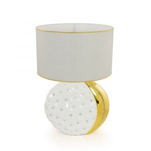 TOKIO Lampada Da Tavolo e paralume, ceramica, tessuto, Colore bianco, Decorazione oro, Crystal