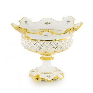 PRIMAVERA Vaso da tavolo 44, 5x42xh34 cm, ceramica, Colore Bianco, Decorazione oro