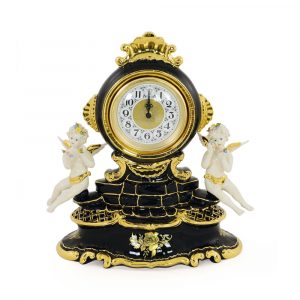 AMANTE BNB Table clock with angels N.40 cm, ceramic, color black, decor gold