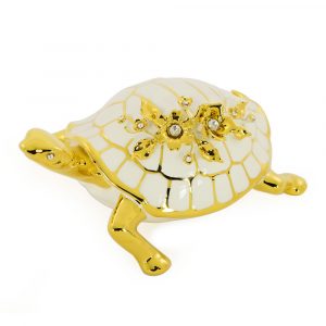 GIARDINO Figurine tartaruga con fiori 23x17xh9 cm, ceramica, Colore Bianco, Decorazione oro, cristallo