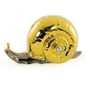GIARDINO Snail figurine 17x7xH10 cm, ceramic, gold color, Platinum decor, Crystal