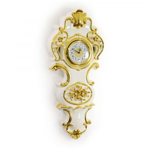 EMOZIONI Часы настенные, декор цветы 33хН75 см, керамика, цвет белый, декор золото, Crystal