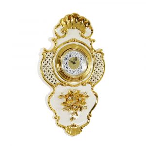 EMOZIONI Часы настенные, декор цветы  32хН56 см, керамика, цвет белый, декор золото, Crystal