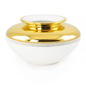 DUBAI Fioriera 32 cm, ceramica, Colore Bianco, Decorazione oro, cristallo
