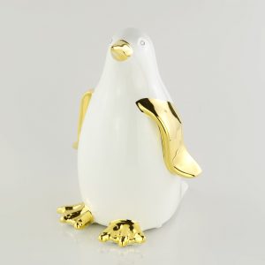 GIARDINO Pinguino figurine H17cm, ceramica, Colore Bianco, Decorazione oro
