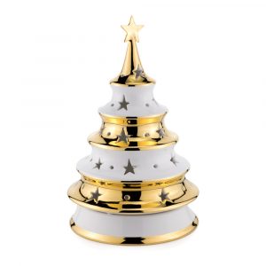 CHRISTMAS Souvenir Christmas tree d-21хН32 cm, ceramic, color white, decor gold