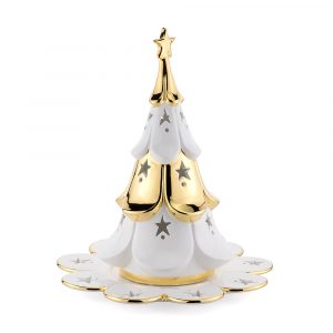 CHRISTMAS Сувенир елочка d-30хН34 см, керамика, цвет белый, декор золото