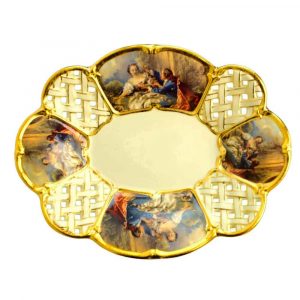 BAROQUE Dish on a leg 41X32X16 cm, ceramic, cream color, decor gold