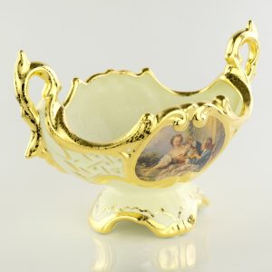 BAROQUE Vaso da tavolo 28x16x18 cm, ceramica, color crema, decor oro