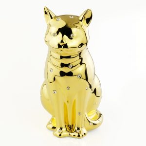GIARDINO Figurine gatto H32cm, ceramica, colore e decorazione oro, cristallo