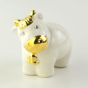 GIARDINO Bullhead figurine H7.5 cm, ceramic, color white, decor gold, Crystal