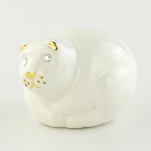 GIARDINO Figurine gattino H7, 5cm, ceramica, Colore Bianco, Decorazione oro, cristallo