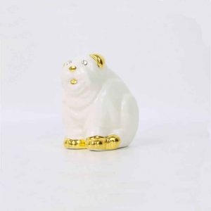 GIARDINO Figurine cucciolo H7, 5 cm, ceramica, Colore Bianco, Decorazione oro, cristallo