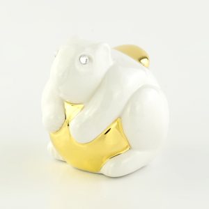 GIARDINO Squirrel figurine H7.5 cm, ceramic, color white, decor gold, Crystal