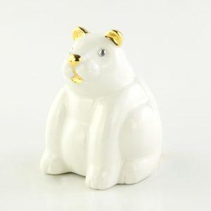 GIARDINO Figurine orso H7, 5 cm, ceramica, Colore Bianco, Decorazione oro, cristallo