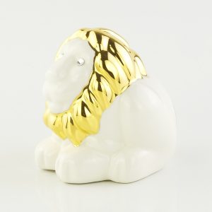 GIARDINO Figurine di cucciolo di leone H7, 5cm, ceramica, Colore Bianco, Decorazione oro, cristallo