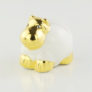 GIARDINO Figurine ippopotamo H7, 5 cm, ceramica, Colore Bianco, Decorazione oro, cristallo