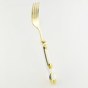 PRIMAVERA Fork with decor, ceramic/stainless steel, color white, decor gold