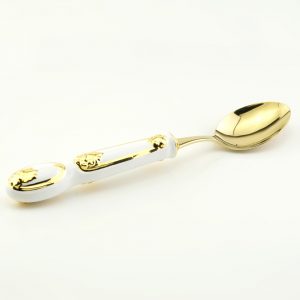 PRIMAVERA Spoon with decor, ceramic/stainless steel, color white, decor gold
