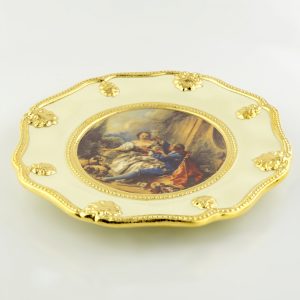 BAROQUE Plate with decor diam.23.5 cm, ceramic, cream color, decor gold
