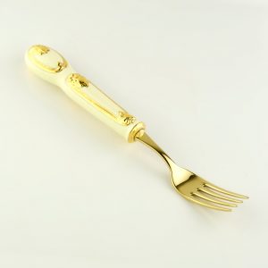 BAROQUE Fork with decor, ceramic/stainless steel, cream color, decor gold