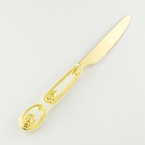 BAROQUE Table knife with decor, ceramic/stainless steel, cream color, decor gold