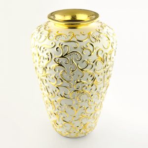 DUBAI Vaso con decorazione 24HN.36 cm, ceramica, Colore Bianco, Decorazione oro