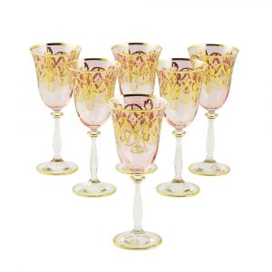 VENEZIA Bicchiere di vino/acqua 250ml, set di 6 pezzi, cristallo rosa / DECOR oro 24K