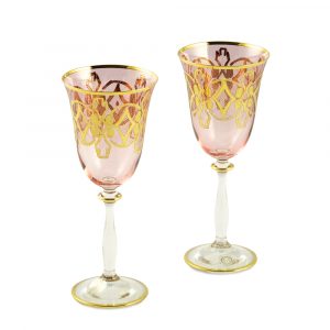 VENEZIA Bicchiere di vino/acqua 250ml, set di 2 pezzi, cristallo rosa / DECOR oro 24K