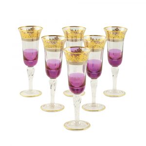 LUCIANA Champagne glass 200 ml, set of 6 pcs, crystal purple/decor gold 24K