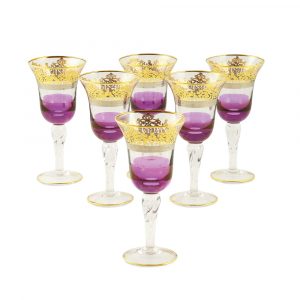 LUCIANA Wine/water glass 250 ml, set of 6 pcs, crystal purple/decor gold 24K