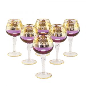 LUCIANA Cognac glass 400ml, set of 6 pcs, crystal purple/decor gold 24K
