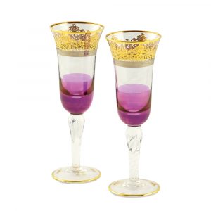 LUCIANA Bicchiere di champagne 200ml, set di 2 pezzi, cristallo viola / DECOR oro 24K