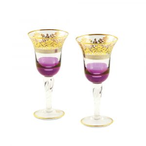 LUCIANA Bicchiere di vino/acqua 250ml, set di 2 pezzi, cristallo viola / DECOR oro 24K