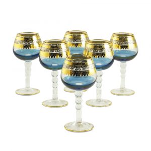 ADRIATICA Bicchiere di cognac da 370 ml, set da 6 pezzi, cristallo blu / DECOR oro 24 carati/platino