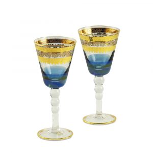 ADRIATICA Bicchiere di vino/acqua 250ml, set di 2 pezzi, cristallo blu / DECOR oro 24K / platino