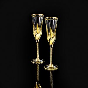 DELIZIA Champagne glass 190ml, set of 2 pcs, crystal/decor gold 24K