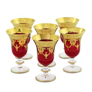 DINASTIA ROSSO Bicchiere di vino/acqua 220ml, set di 6 pezzi, cristallo rosso / DECOR oro 24K